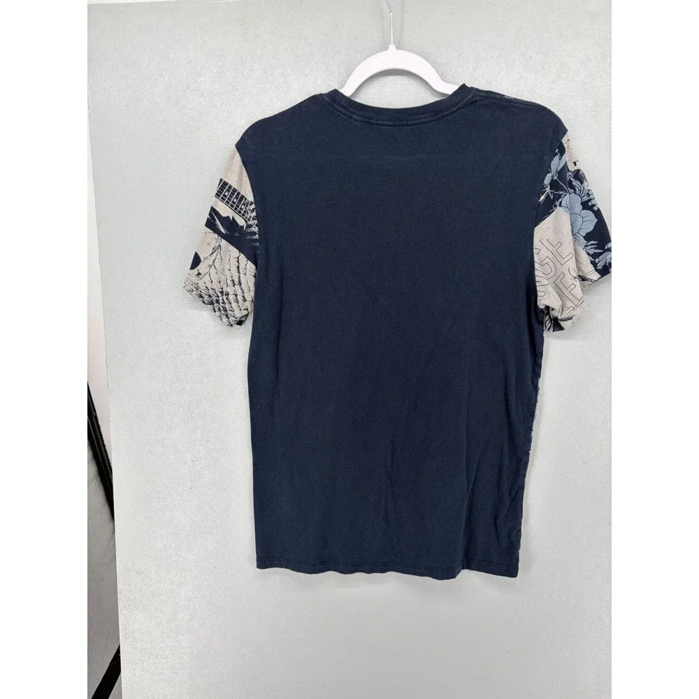 Guess Mens T-Shirt Navy Blue Skull Floral Graphic Collage Small - Picture 2 of 4
